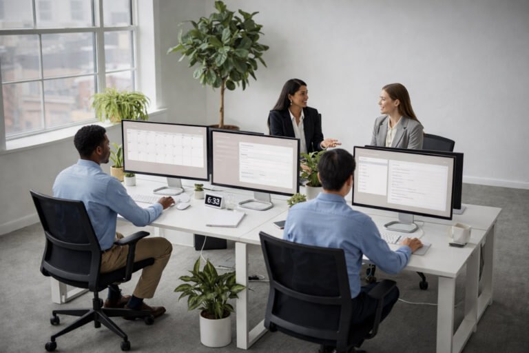 Remote healthcare operations team managing patient scheduling and administrative workflows.